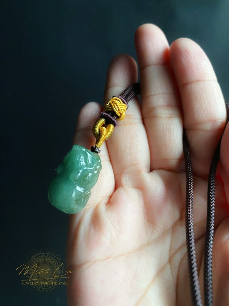天然緬甸玉 翡翠 果綠 招財 貔貅 護主 玉墜 項鍊 禮物 長輩禮 - 項鍊 - 玉石 綠色
