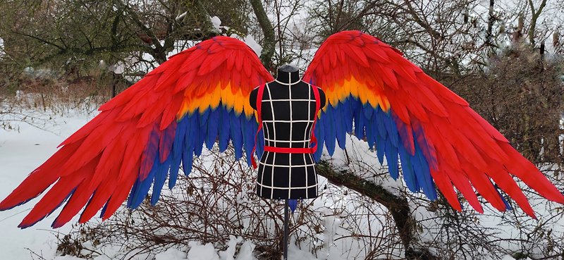 XL movable Scarlet Macaw wings for cosplay costume and photoshoots, parrot wings - อื่นๆ - ไฟเบอร์อื่นๆ 