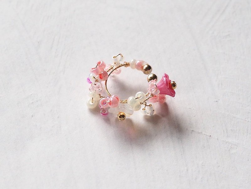 bell flower ear cuff (sakura) - Earrings & Clip-ons - Other Materials Pink