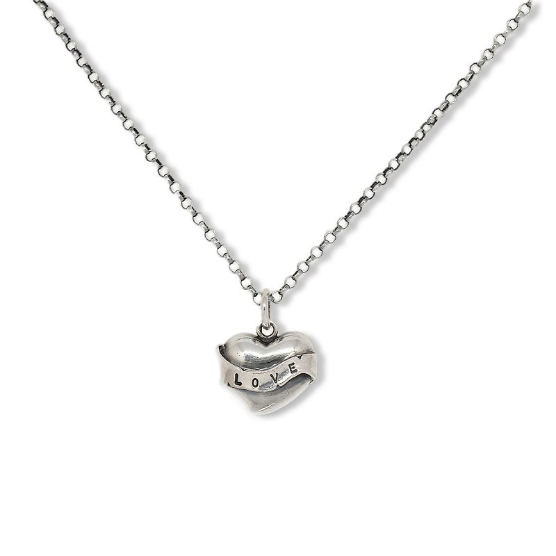 Handmade silver 925 sterling silver American ribbon love necklace - สร้อยคอ - เงินแท้ สีเงิน