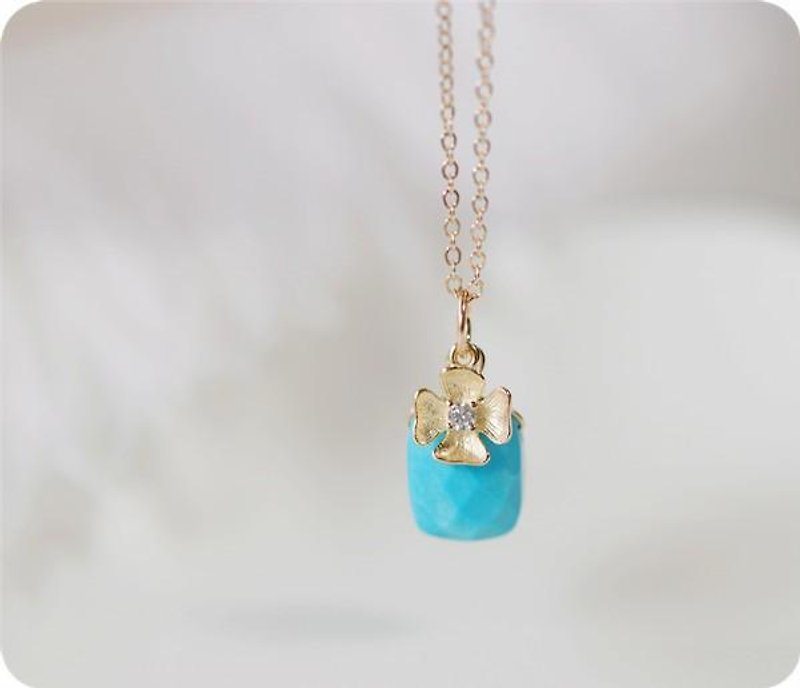 Turquoise + Flower Necklace Guardian of Life December Birthstone - สร้อยคอ - เครื่องเพชรพลอย สีน้ำเงิน