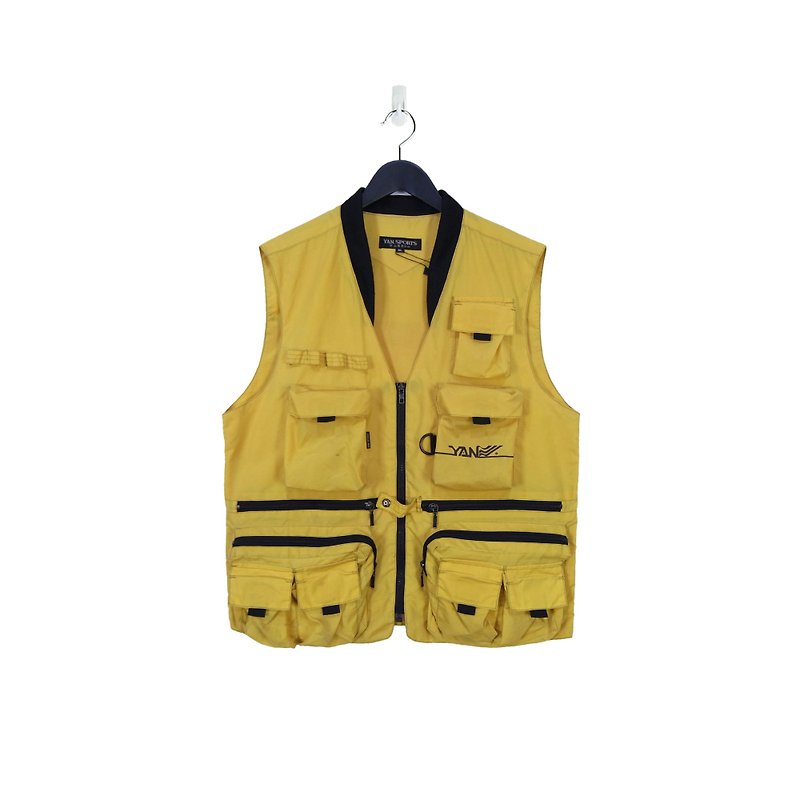 A‧PRANK :DOLLY :: Vintage Reflective Yellow and Black Ribbed Waterproof Outdoor Vest T805125 - เสื้อกั๊กผู้ชาย - ผ้าฝ้าย/ผ้าลินิน สีเหลือง