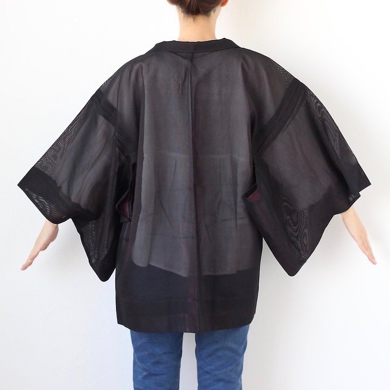summer haori, kimono, kimono jacket, Kimono cover up, sheer kimono /3285 - ジャケット - ポリエステル ブラック
