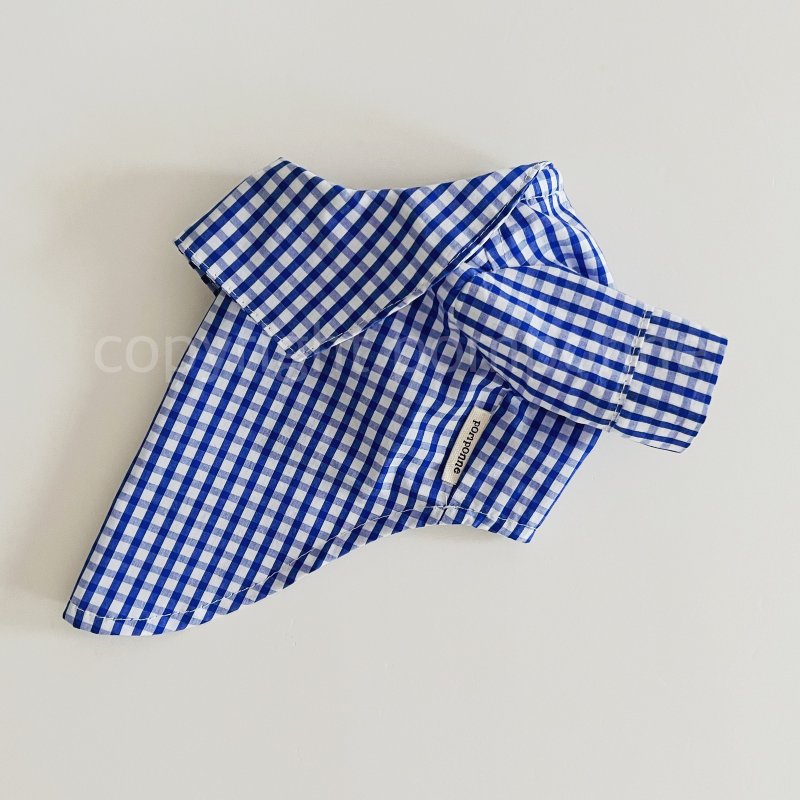 Dog Wear・Sailor Collar Shirt - Blue Check - Clothing & Accessories - Cotton & Hemp Blue