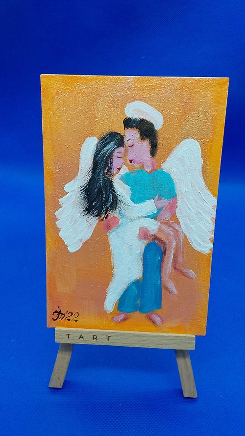 CosinessArt Couple angels Guardian angel Angel wings Original acrylic painting. wall art