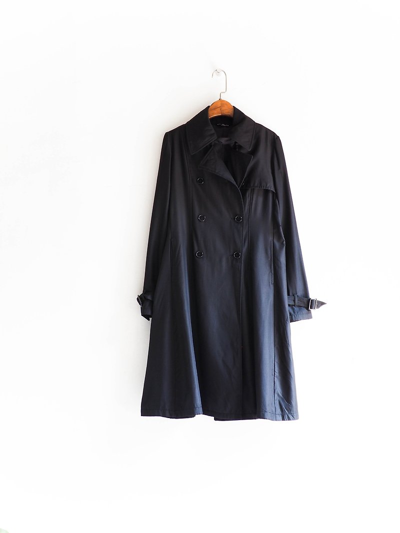 River water - Kagoshima pure black classic plain antique trench coat coat trench_coat dustcoat jacket coat oversize vintage - เสื้อสูท/เสื้อคลุมยาว - เส้นใยสังเคราะห์ สีดำ