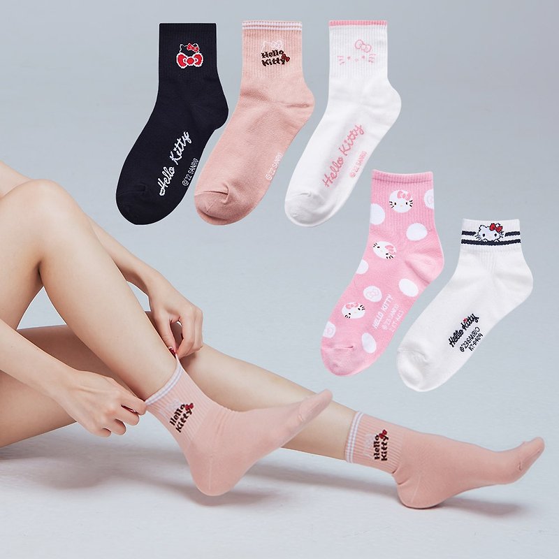 【ONEDER旺達】三麗鷗中統羅紋襪 Hello Kitty長襪 中筒襪 - 襪子 - 其他材質 