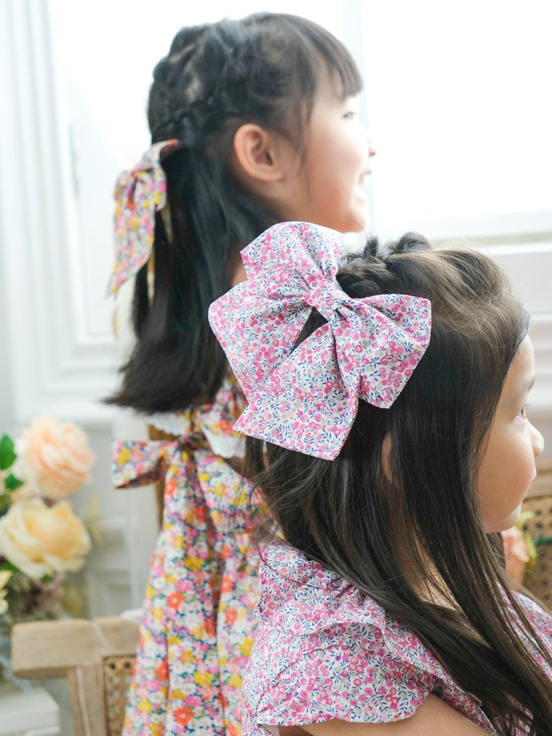 Handmade Big French Bow Hair Clip Made with Liberty Fabrics - Wiltshire Bud - Baby Hats & Headbands - Cotton & Hemp Pink