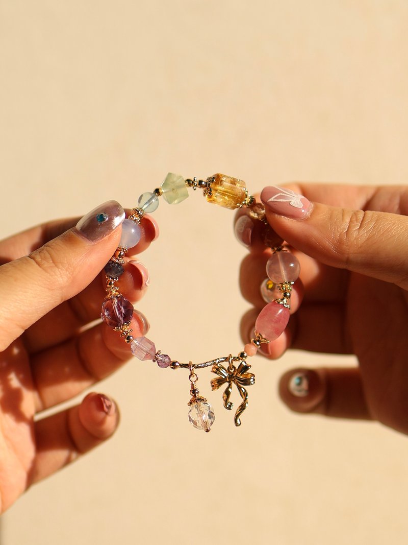 The stars align. Citrine prehnite jade rhodonite 14K gold-filled crystal mineral bracelet - สร้อยข้อมือ - คริสตัล หลากหลายสี