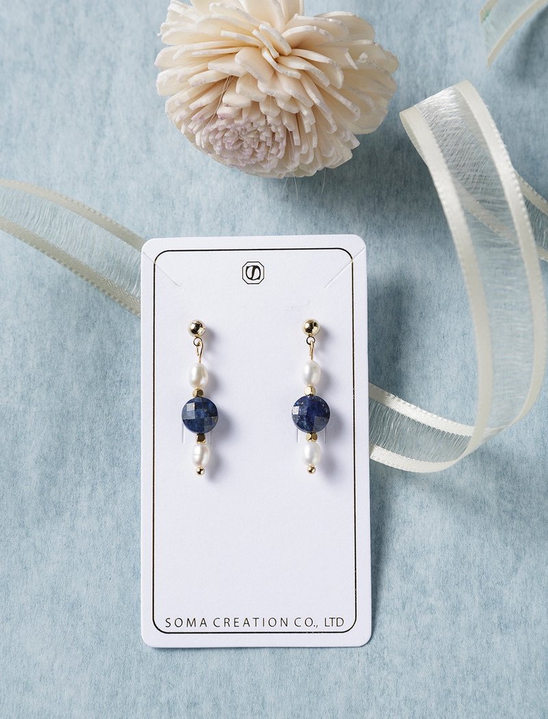 海王子 Freshwater Pearl Lapis Lazuli 珍珠 青金石 耳環 - 耳環/耳夾/耳骨夾 - 寶石 藍色