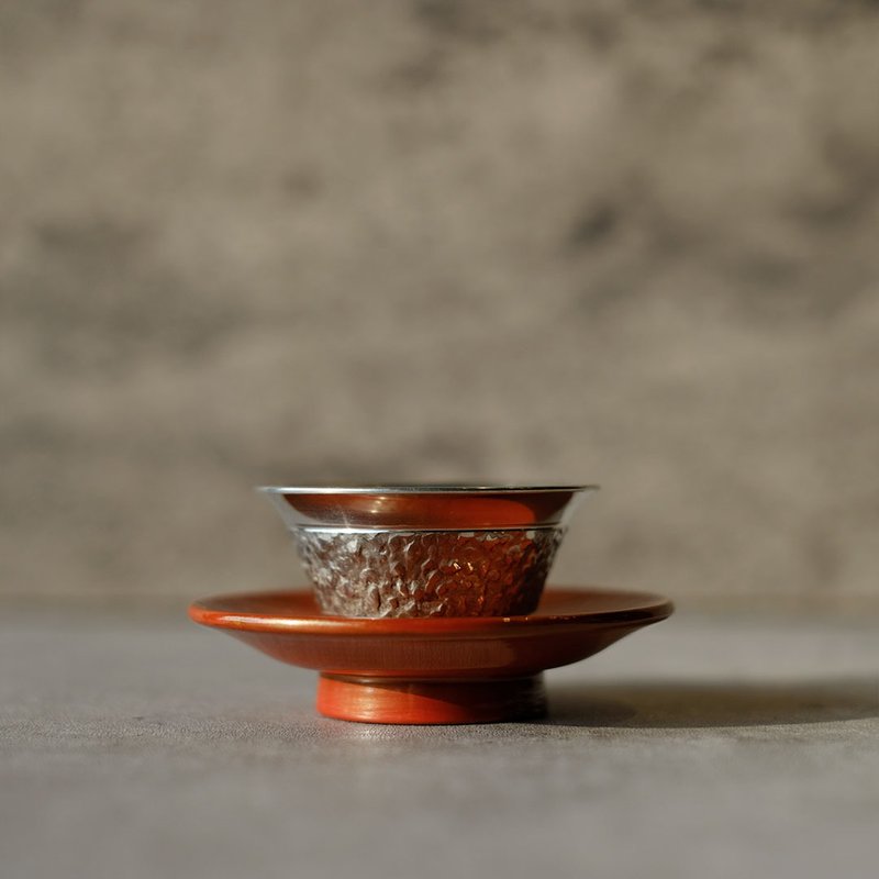 【日本古美術】錫半款 錫杯五客附木胎朱漆茶托 - 茶壺/茶杯/茶具 - 貴金屬 