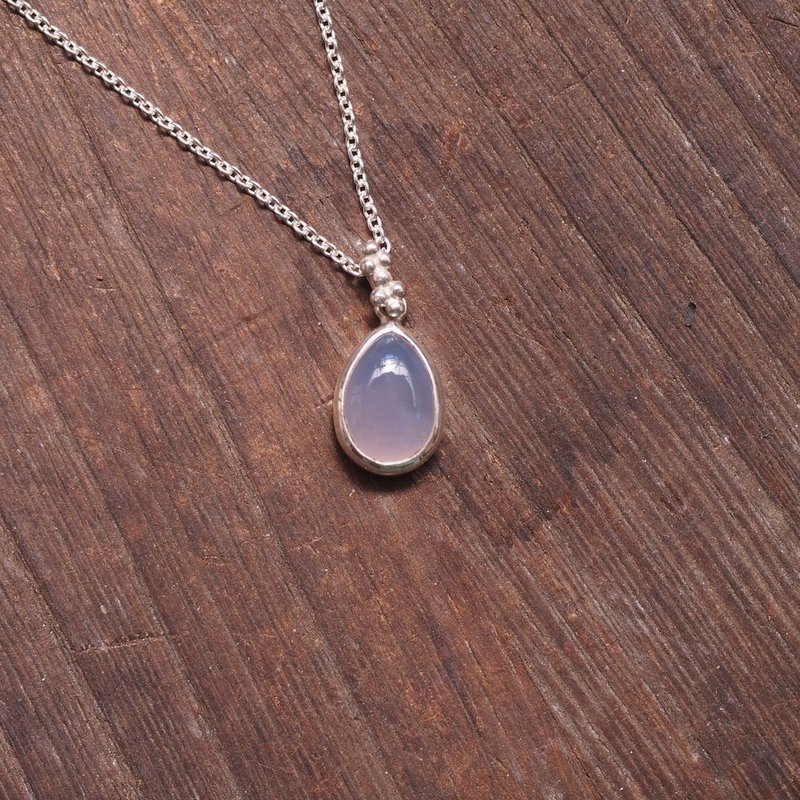 Natural Blue Chalcedony Handmade Sterling Silver Pendant Necklace - สร้อยคอ - เครื่องประดับพลอย สีน้ำเงิน