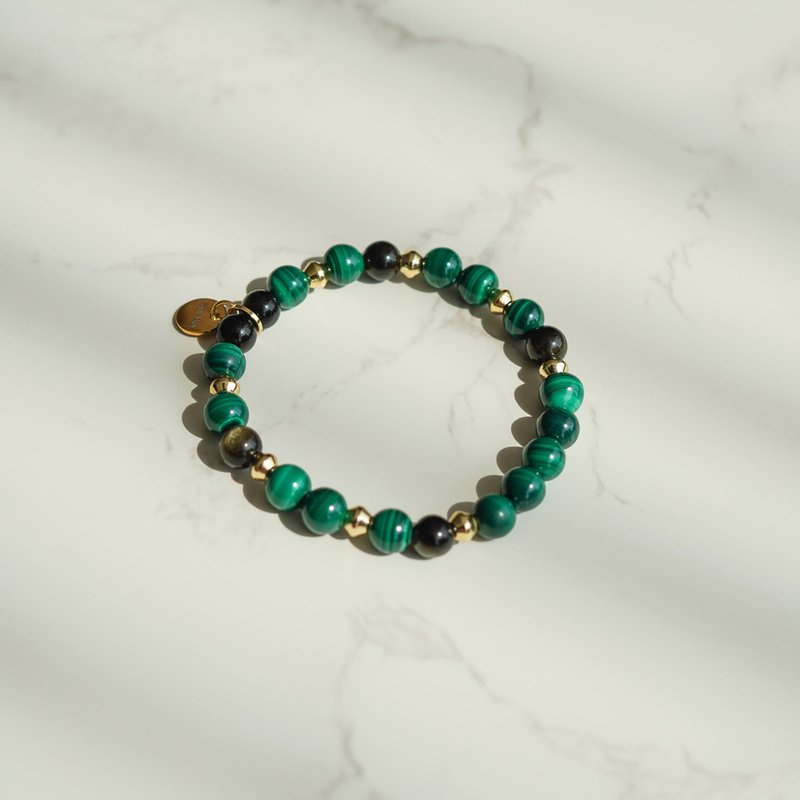 Malachite obsidian 925 sterling silver bracelet - สร้อยข้อมือ - คริสตัล 