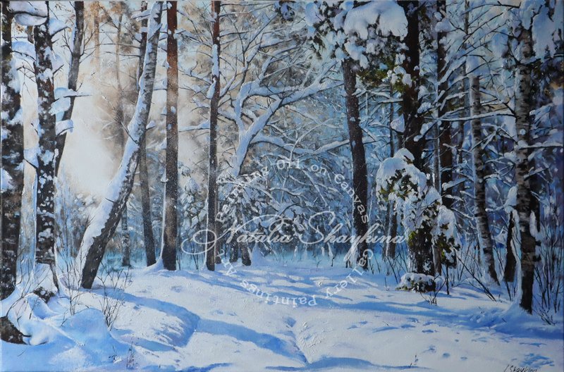 風景掛畫 裝飾畫 原畫 Winter Painting Hanging Pictures Landscape Winter Wall Art - ตกแต่งผนัง - วัสดุอื่นๆ ขาว