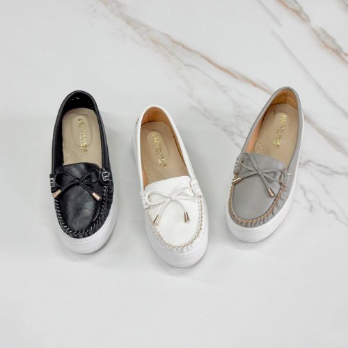 富發牌古著鞋 FUFASHOES 蝴蝶結厚底休閒鞋-黑/白/灰 1DR83