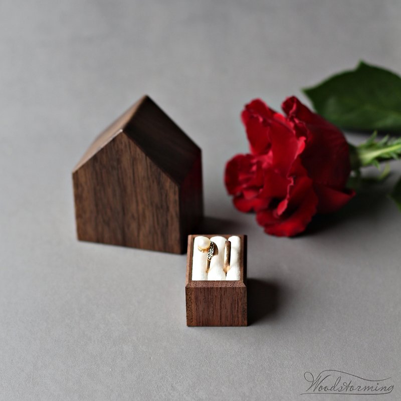 Wedding ceremony ring box, double ring box, wedding ring holder - กล่องเก็บของ - ไม้ 