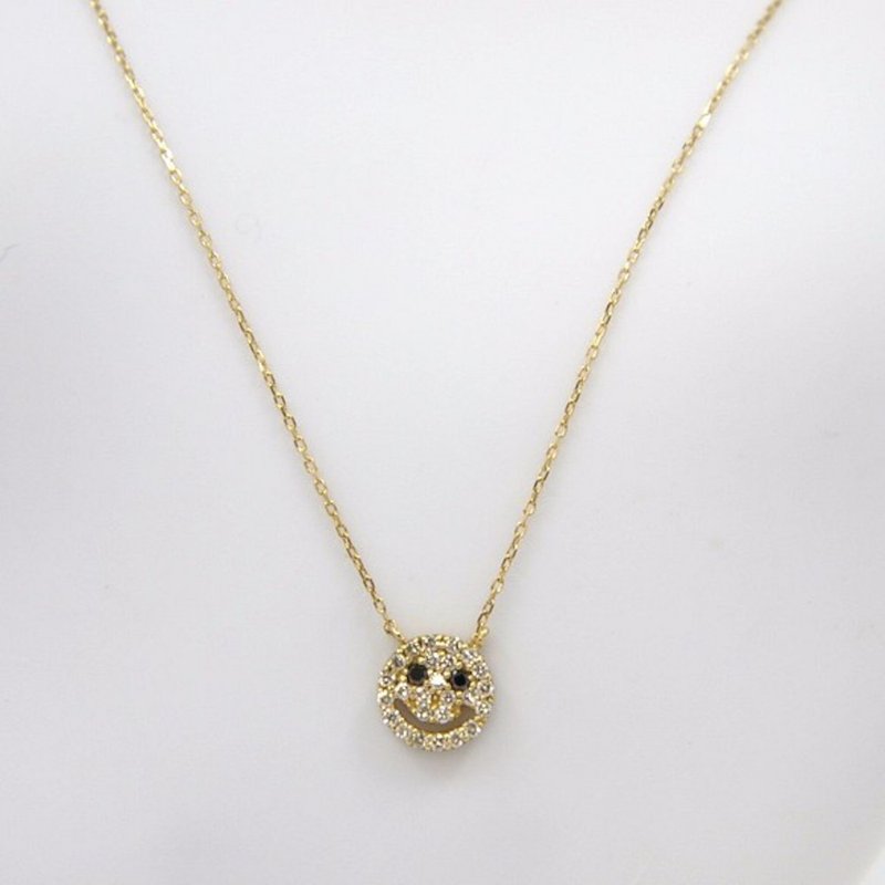 Cute smile design diamond necklace 0.15ct  K18YG K10YG yellow gold made to order - Necklaces - Diamond Gold