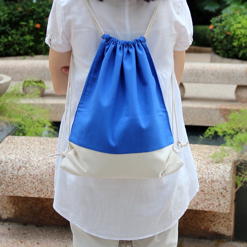 Drawstring Backpack/Drawling Bag/Drawling Pocket~ Blue (B13) - กระเป๋าหูรูด - ผ้าฝ้าย/ผ้าลินิน สีน้ำเงิน