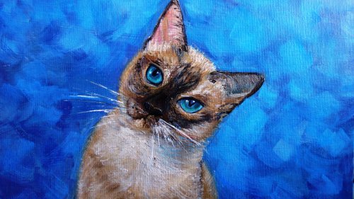 シャム猫　アート　絵画　極美品 シャム猫アート絵画極美品