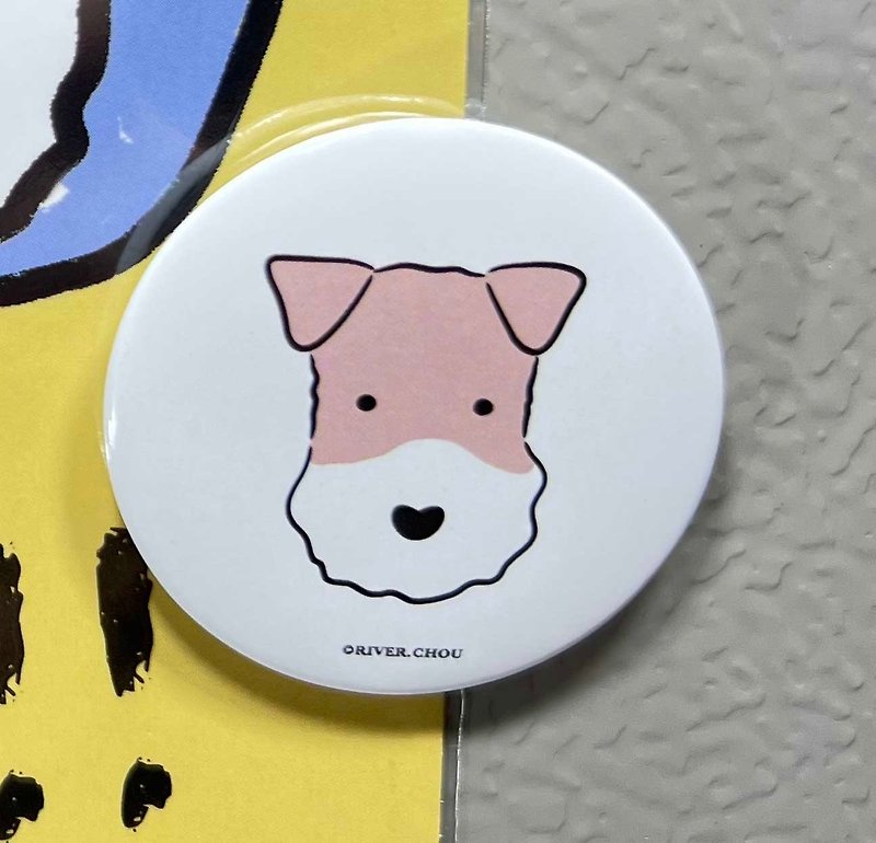 Wirefoxterrier Magnet Badge 44mm  Big head (white) - Badges & Pins - Other Metals Pink