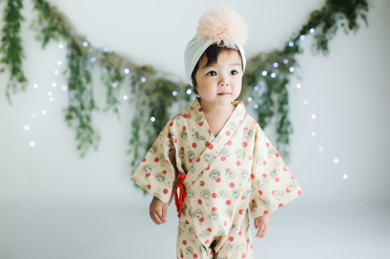嬰兒和服連身衣 Shizuko - 滿月禮物 - 棉．麻 紅色