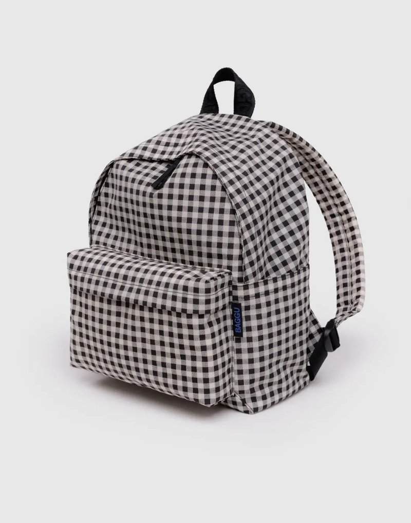 BAGGU - 簡約尼龍後背包 - 黑白格 ( 可放13寸筆電) - 後背包/背包/書包 - 防水材質 