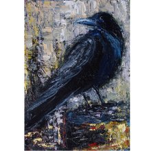 カラス 油絵 2点セット 原画 手描き オリジナル 油絵 原画「求愛」F4サイズ 文鳥 桜文鳥 絵画 | iichi 日々の
