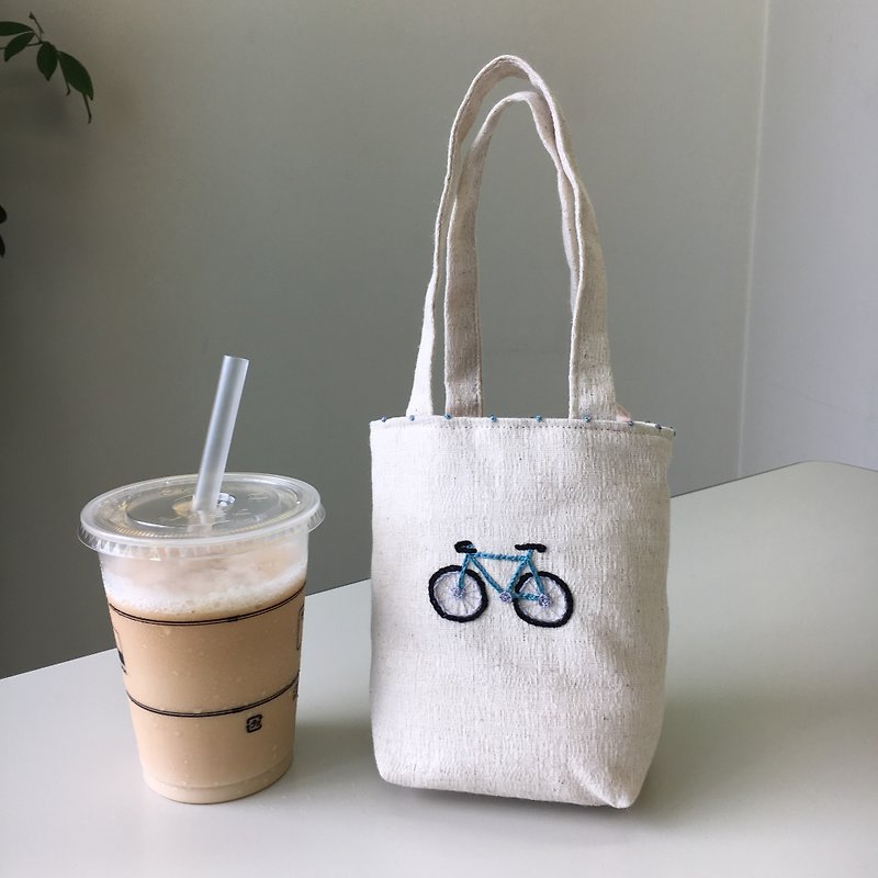 Cafe bag bicycle - Handbags & Totes - Cotton & Hemp White