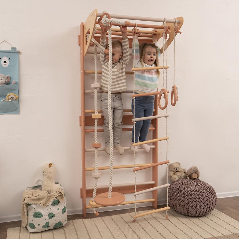モンテッソーリ赤ちゃんのクライミングジム・室内スイング・およびモンキーバー - キッズ家具 - 木製 