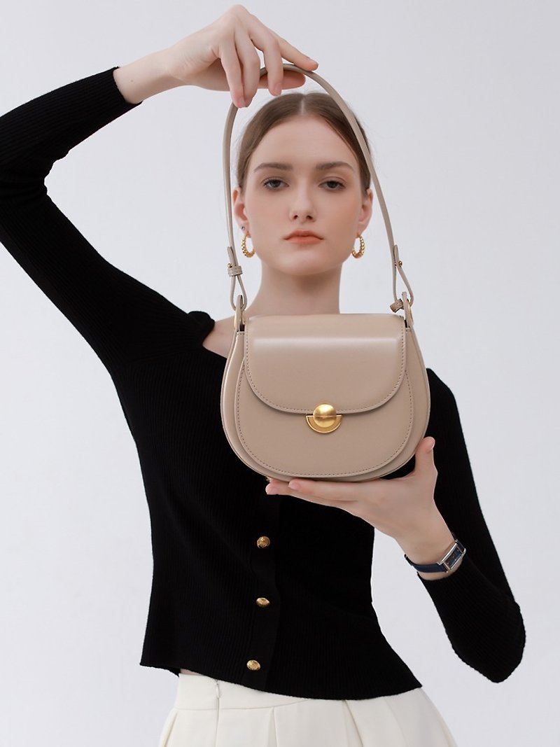 Genuine Leather Women's Underarm Bag Saddle Bag Fashion Shoulder Bag Handbag - กระเป๋าแมสเซนเจอร์ - หนังแท้ สีกากี