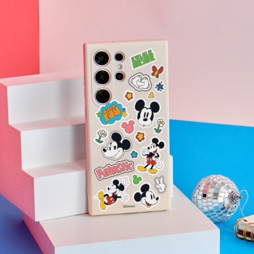 TOYSELECT Disney經典米奇款亂花貼紙純色矽膠SAMSUNG手機殼