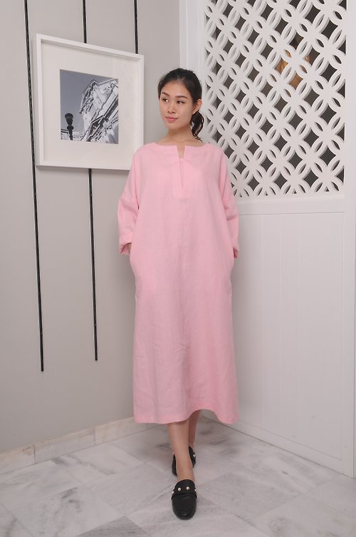 PLOVERY Linen Dress/ Long Sleeved / Ankle Length Linen Dress/ Flowy & Breathable EP-D648