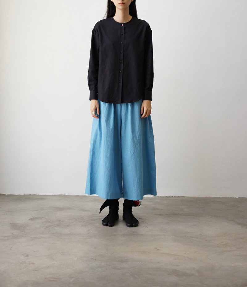 Brownish Blue Pants - 女長褲 - 棉．麻 藍色