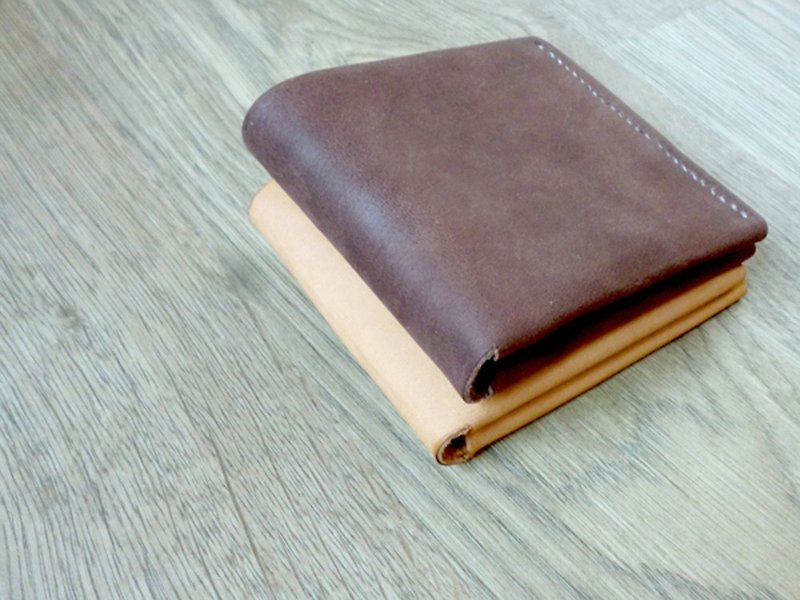 簡約風 x 手工真皮革銀包 (棕色) - 長短皮夾/錢包 - 真皮 咖啡色