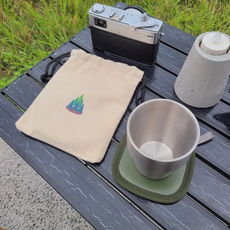 Camping and hiking waterproof canvas coaster with forest tree illustration storage bag - Camping Gear & Picnic Sets - Waterproof Material Green