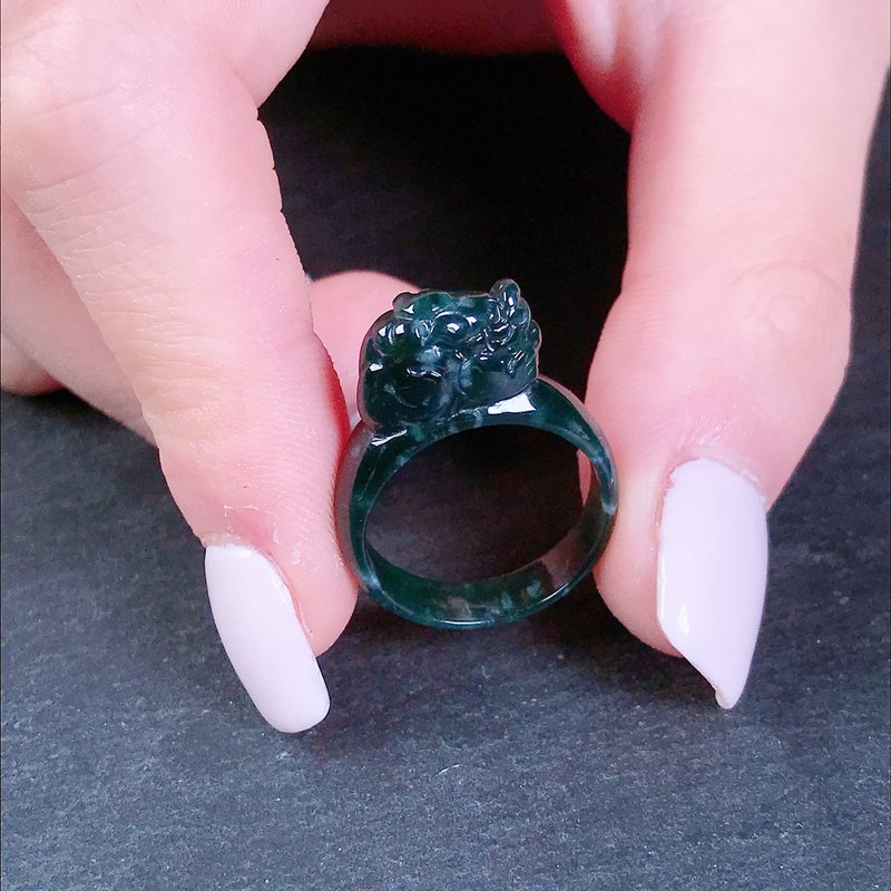【招財】老坑綠翡翠貔貅戒指戒圈 | 國際10圍|天然翡翠A貨|送禮 - 戒指 - 玉石 綠色