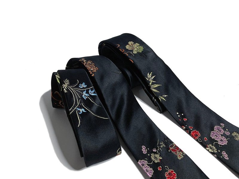 午夜 花的連動 領帶 Neckties - 領結/領巾 - 其他人造纖維 黑色