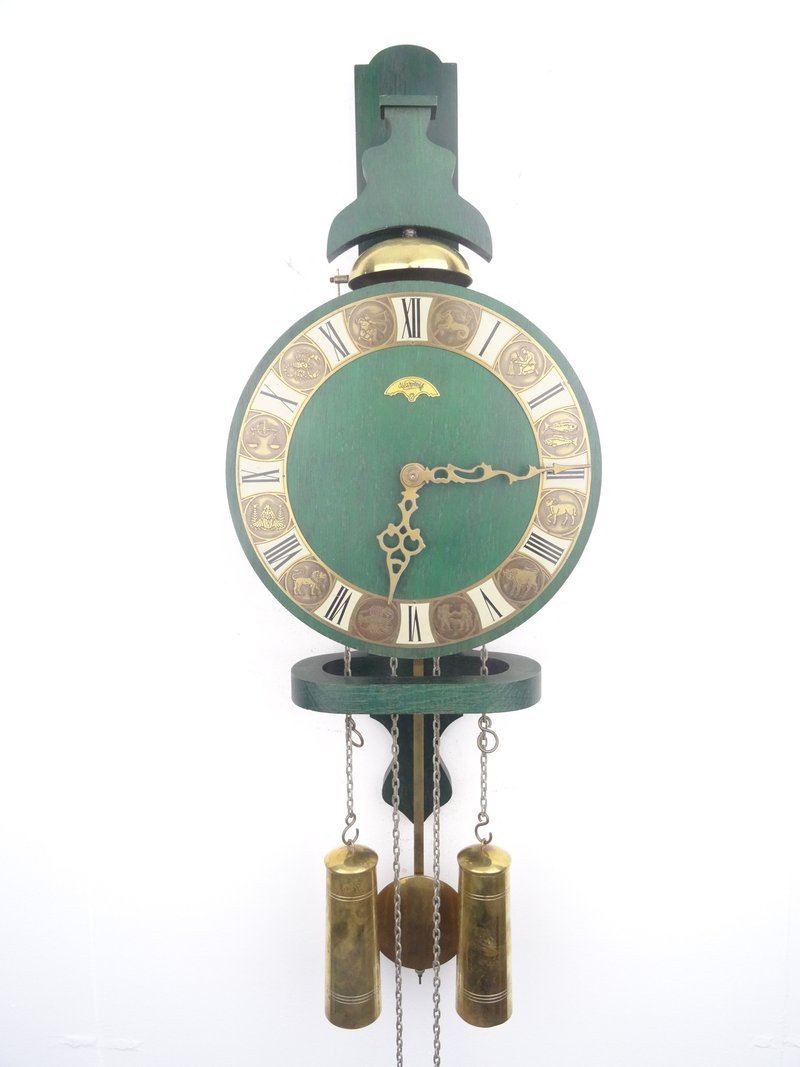 Dutch Warmink Wuba Vintage Wall Clock ZODIAC 8 day Holland (Friesian Zaanse era) - 時鐘/鬧鐘 - 木頭 綠色