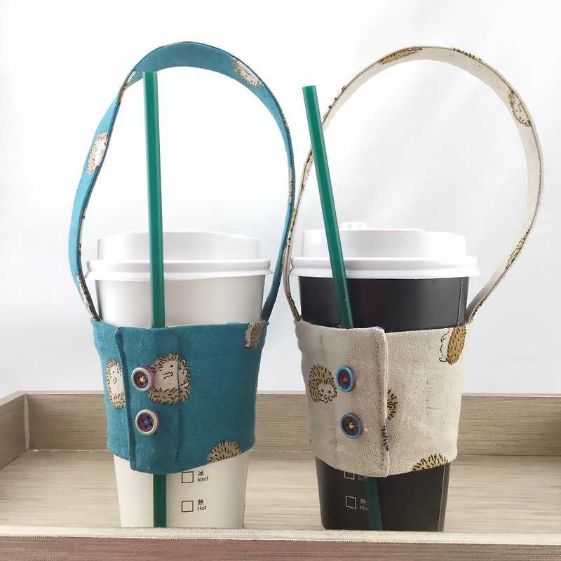 Spicy Hedgehog---Environmental Drink Cup Set/Tie - Beige Style - Fixed Straw - Beverage Holders & Bags - Cotton & Hemp 