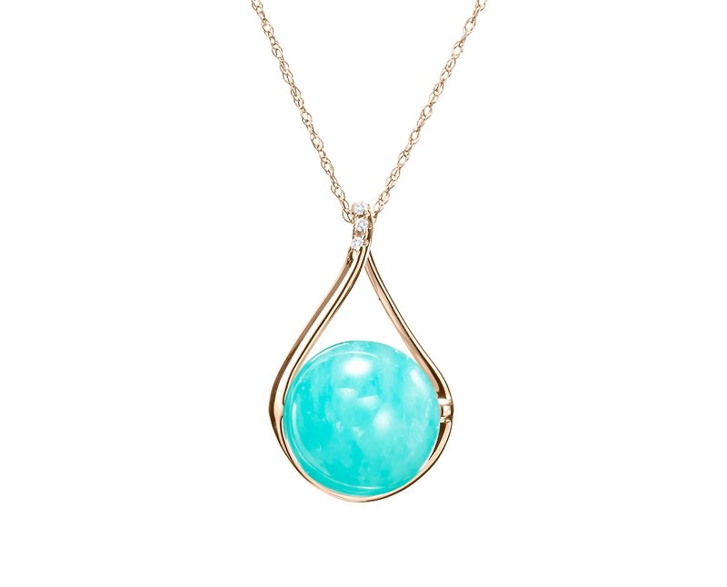 Turquoise Bead Necklace, 14k Amazonite Diamond Pendant, Green Larimar Jewelry - Collar Necklaces - Precious Metals Blue