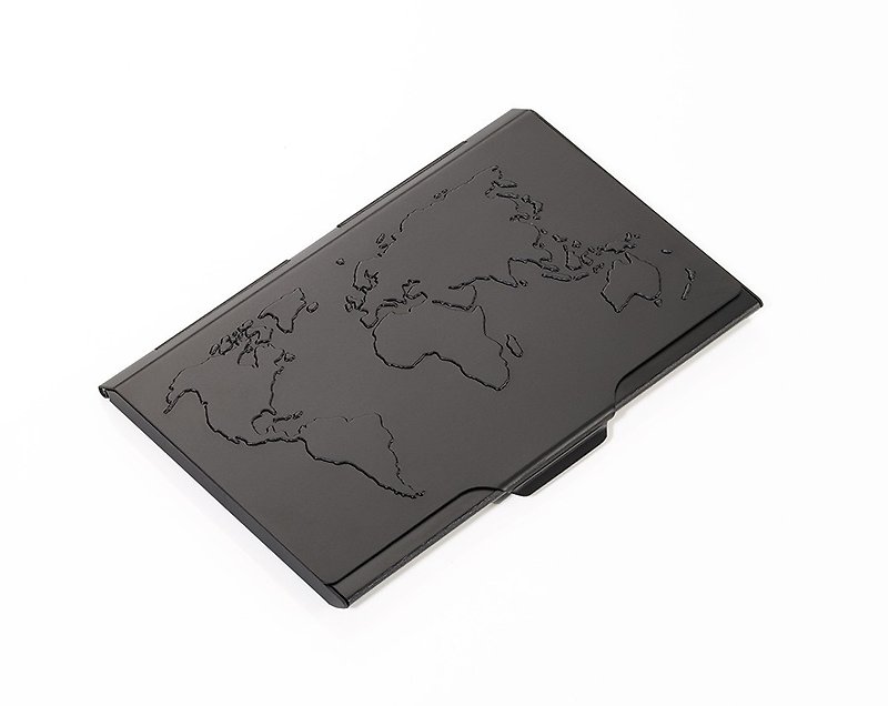 [Christmas Gift Box] World Map Lightweight Business Card Holder (Black) - Card Holders & Cases - Other Metals Black