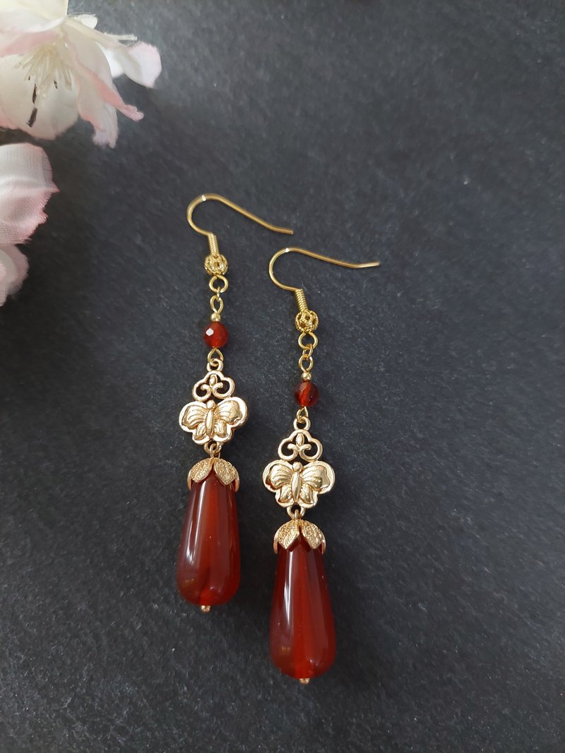 攏雲閣－如意長樂　古典風耳環耳勾耳夾 - 耳環/耳夾/耳骨夾 - 玉石 