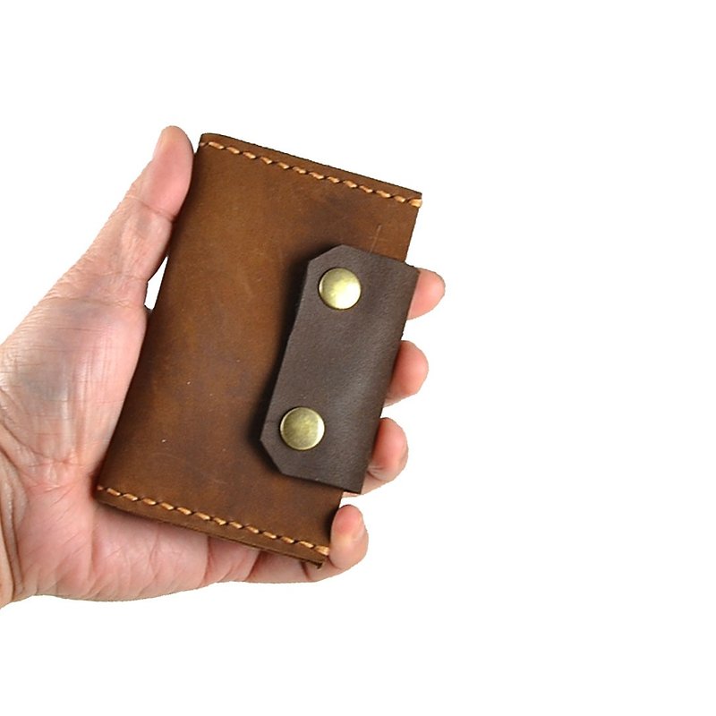 [U6.JP6 Handmade Leather Goods]-Hand-stitched imported cowhide natural hand-made leather. Coin purse / card holder / business card holder / universal bag (for men and women) - Card Holders & Cases - Genuine Leather 