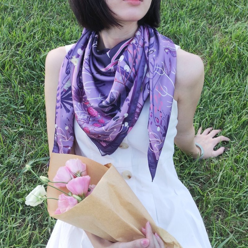 紫色海洋精靈水母大絲巾連絲巾扣高雅禮盒 | 圍巾 - 圍巾/披肩 - 絲．絹 