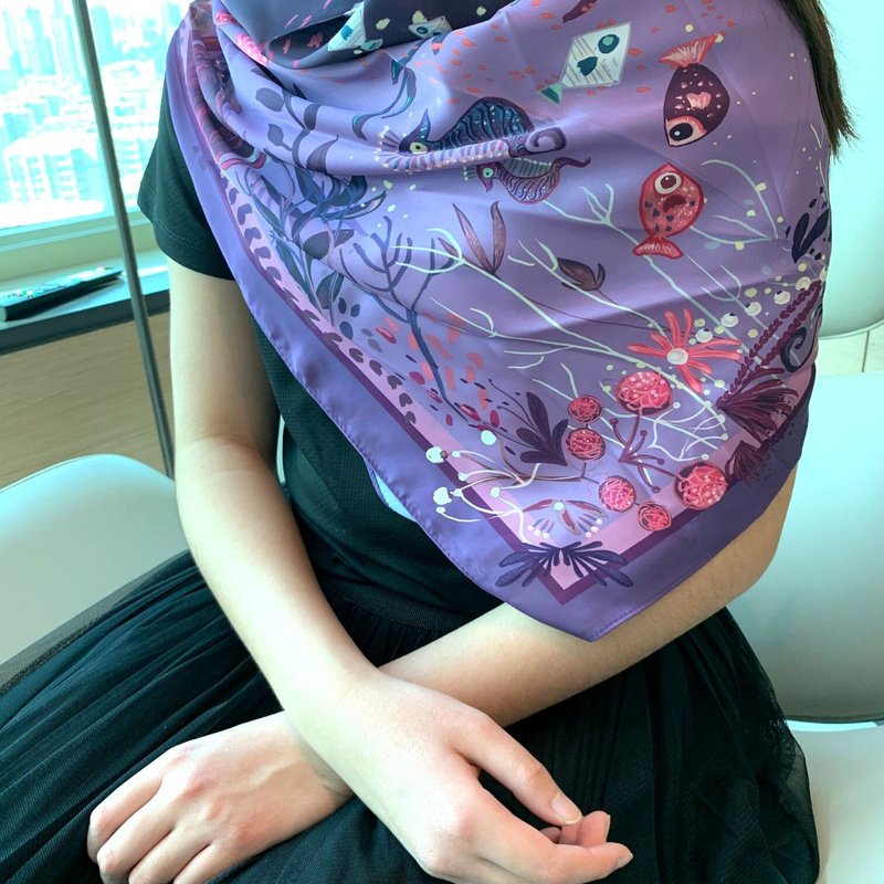 紫色海洋精靈水母大絲巾連絲巾扣高雅禮盒 | 圍巾 - 圍巾/披肩 - 其他材質 