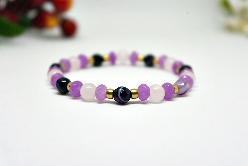 Natural stone elastic bracelet _ x Bronze dense purple agate # # # # # POWDER # chalcedony - Bracelets - Gemstone Purple