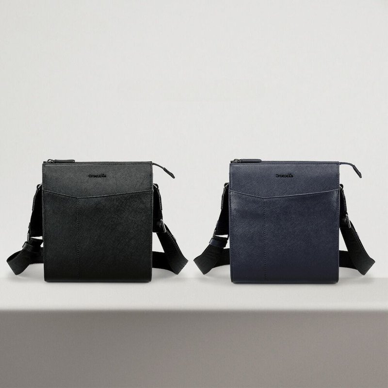 [Crossbody bag/24H shipping] Straight side backpack/genuine leather bag recommended as a gift for boys Aston series - กระเป๋าแมสเซนเจอร์ - หนังแท้ สีดำ