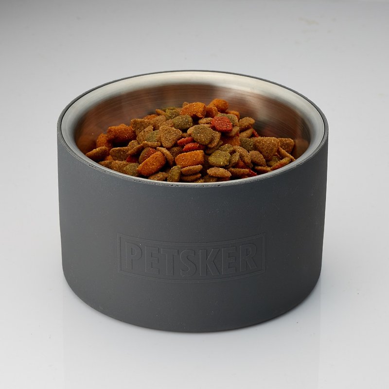 貓狗專用-有高度不銹鋼水碗、食物碗 (兩種尺寸可選) - 寵物碗/碗架/自動餵食器 - 不鏽鋼 灰色