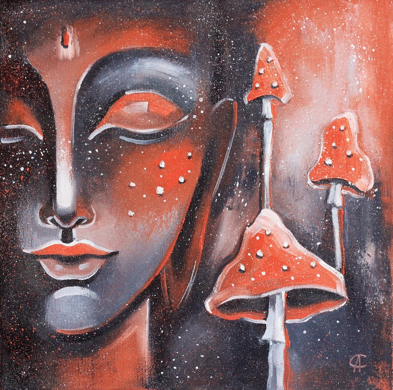 佛画飞木耳原始艺术冥想艺术品精神装饰 - 海報/掛畫/掛布 - 其他材質 紅色