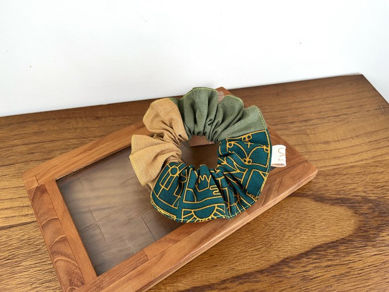 拼接荷葉髮圈 / 藍綠鐵花窗 - 髮夾/髮圈 - 棉．麻 多色